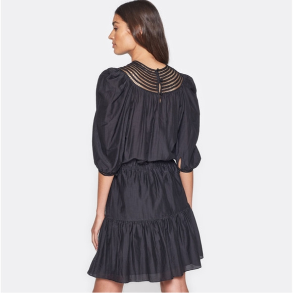 JOIE • Black Mishika Cotton Silk Blend Drawstring Victorian Dress Sz XXS - Picture 2 of 9